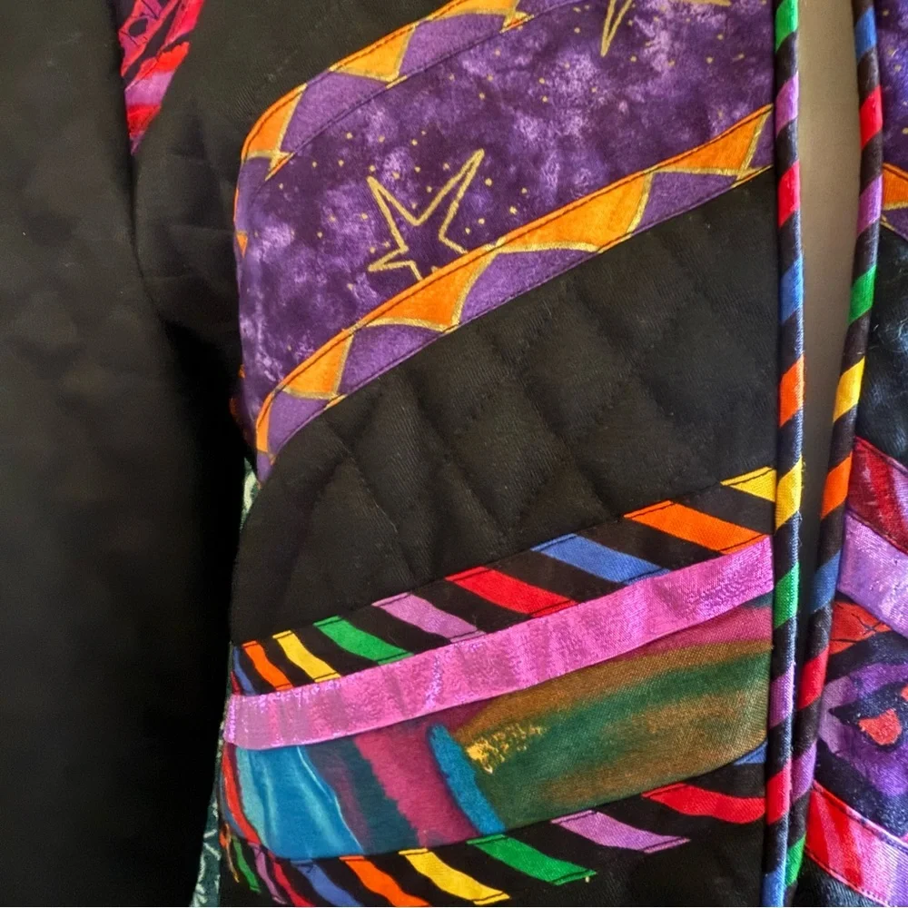 Marie Studer Design Vintage Colorful Quilted Geometric Cropped  Jacket USA Small